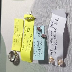 14k and 925 silver earrings and ring